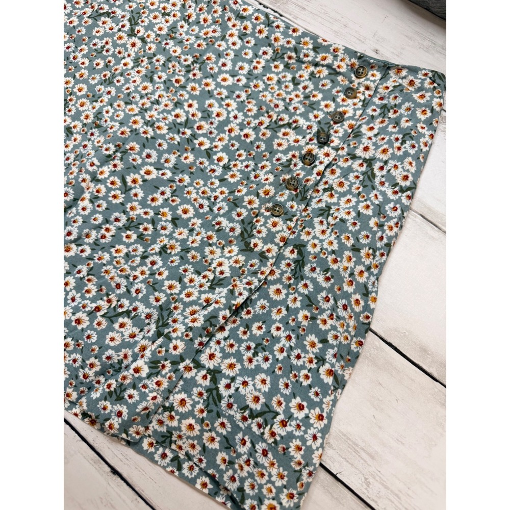 Sky and Sparrow Sage Green Daisy Floral Button Detail Mini Skirt Small Boho